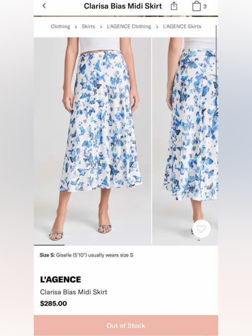 L'AGENCE White Midi Skirt with Blue Butterfly Print